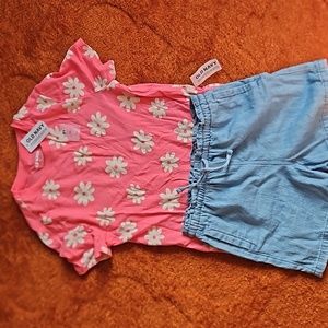 Old Navy Floral Top and Chambray Short Set